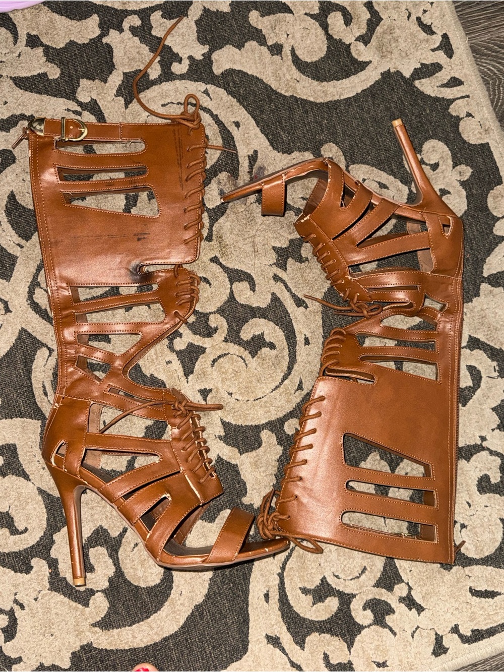 Women's Brown Strappy High-Heel Gladiator Sandals